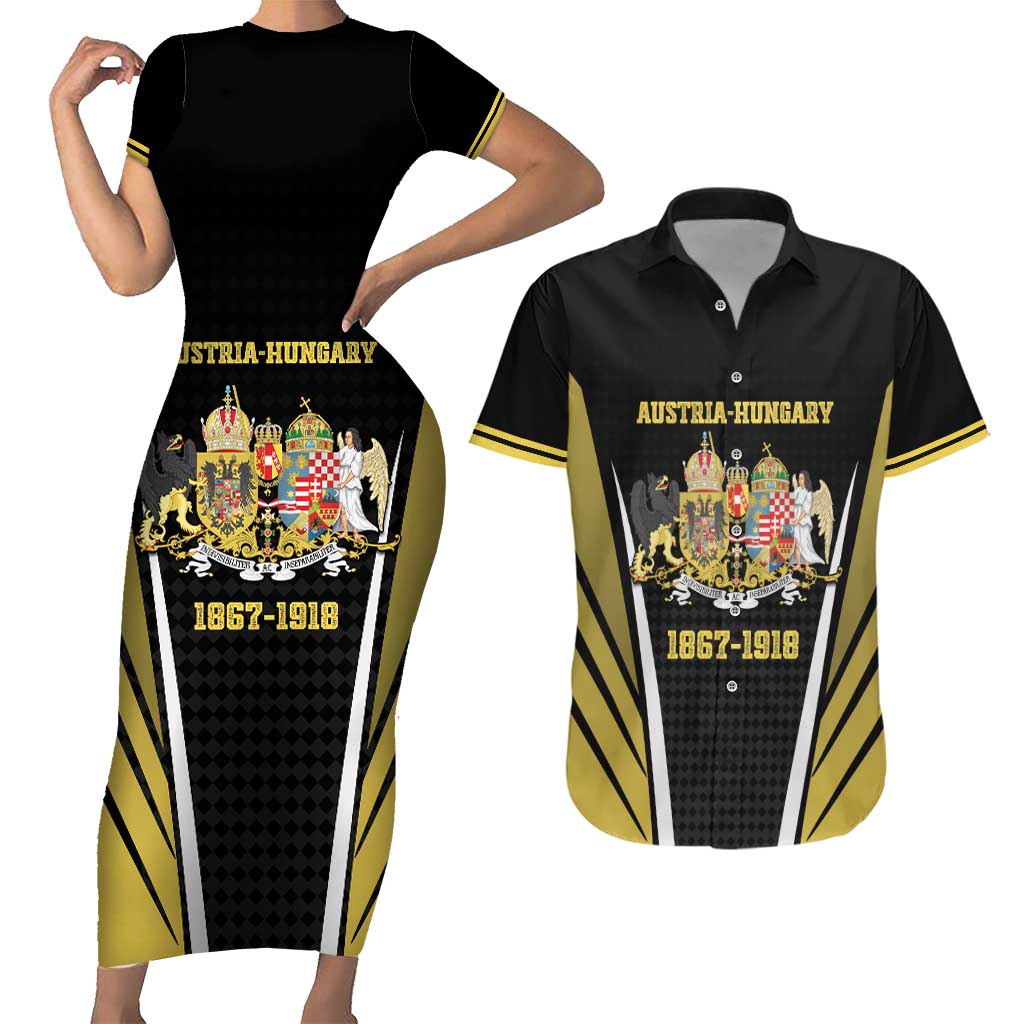 Personalized Austro-Hungarian Empire 1867-1918 Couples Matching Short Sleeve Bodycon Dress and Hawaiian Shirt Flag Color Inspiration - Wonder Print Shop