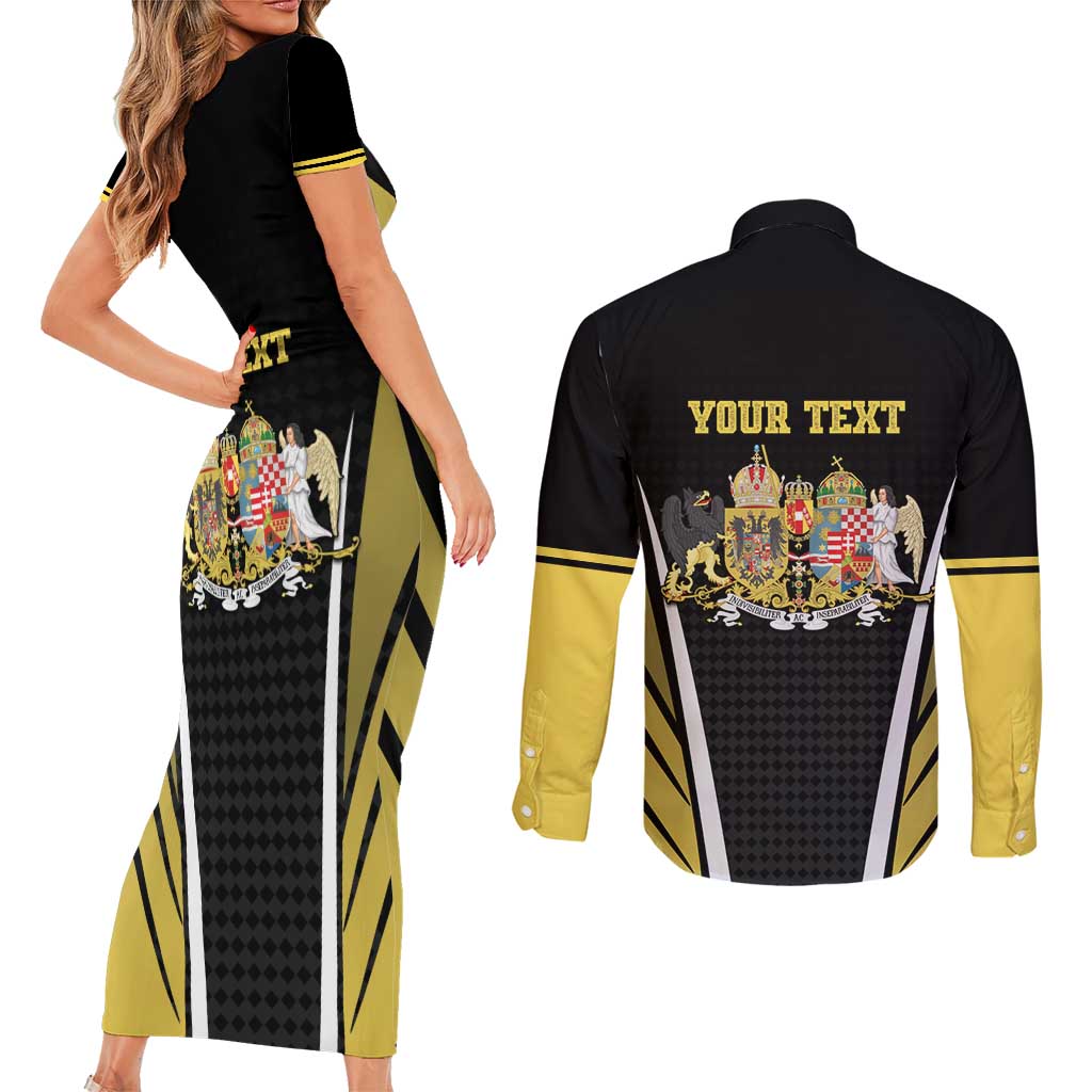 Personalized Austro-Hungarian Empire 1867-1918 Couples Matching Short Sleeve Bodycon Dress and Long Sleeve Button Shirt Flag Color Inspiration - Wonder Print Shop