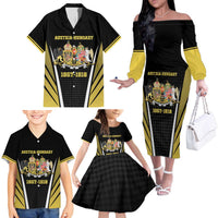 Personalized Austro-Hungarian Empire 1867-1918 Family Matching Off The Shoulder Long Sleeve Dress and Hawaiian Shirt Flag Color Inspiration - Wonder Print Shop