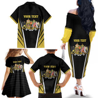 Personalized Austro-Hungarian Empire 1867-1918 Family Matching Off The Shoulder Long Sleeve Dress and Hawaiian Shirt Flag Color Inspiration - Wonder Print Shop