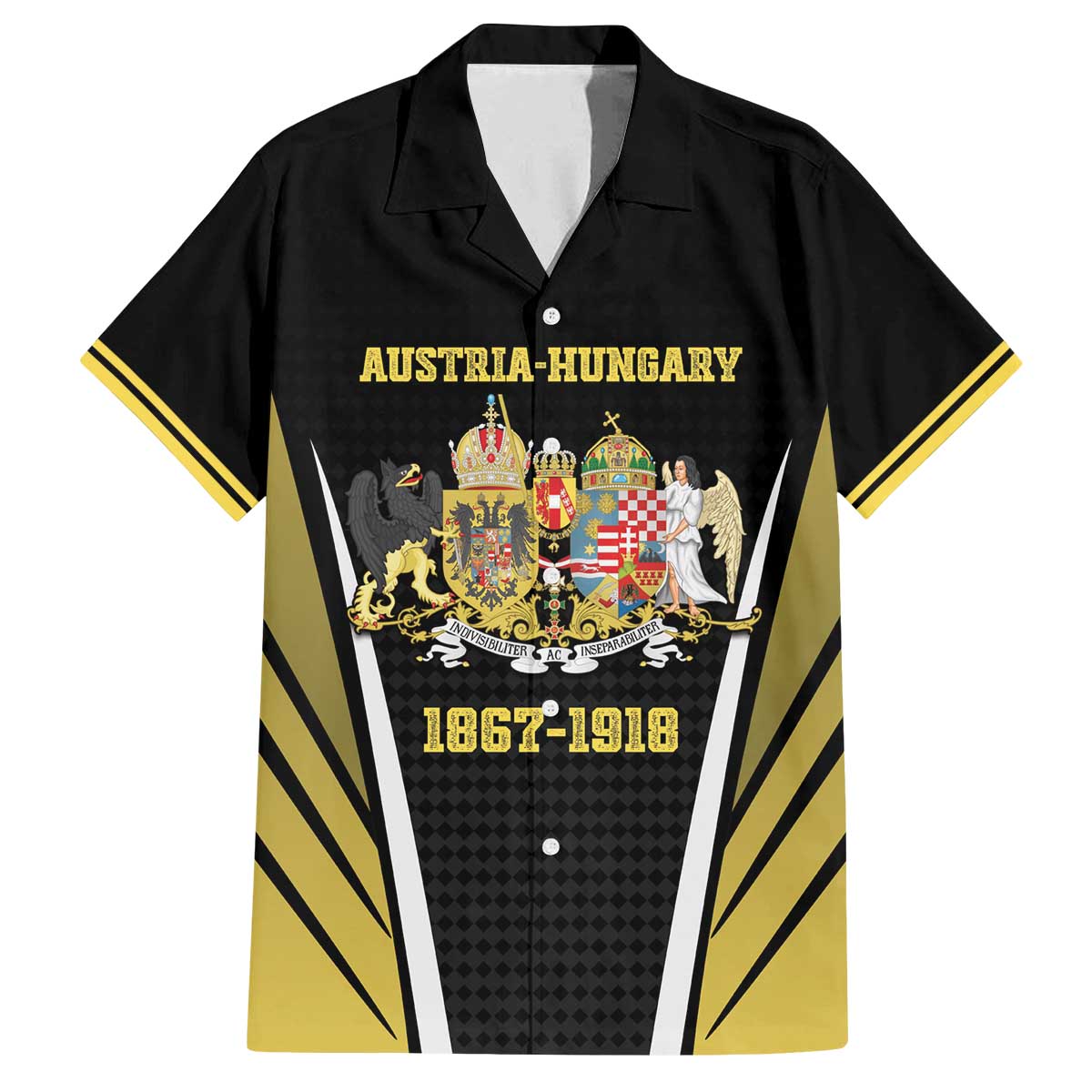 Personalized Austro-Hungarian Empire 1867-1918 Family Matching Off The Shoulder Long Sleeve Dress and Hawaiian Shirt Flag Color Inspiration - Wonder Print Shop