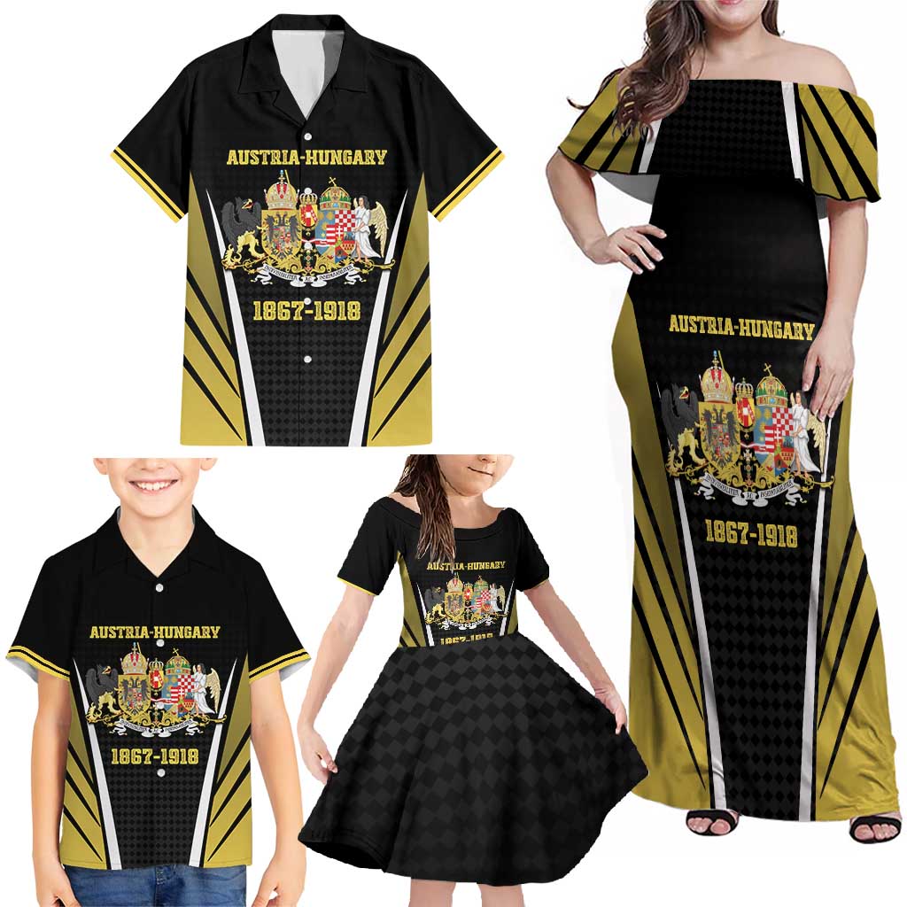 Personalized Austro-Hungarian Empire 1867-1918 Family Matching Off Shoulder Maxi Dress and Hawaiian Shirt Flag Color Inspiration - Wonder Print Shop