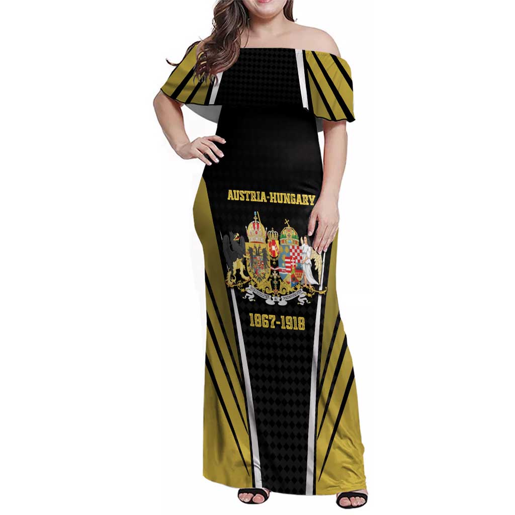 Personalized Austro-Hungarian Empire 1867-1918 Family Matching Off Shoulder Maxi Dress and Hawaiian Shirt Flag Color Inspiration - Wonder Print Shop