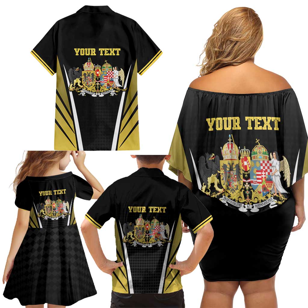 Personalized Austro-Hungarian Empire 1867-1918 Family Matching Off Shoulder Short Dress and Hawaiian Shirt Flag Color Inspiration - Wonder Print Shop