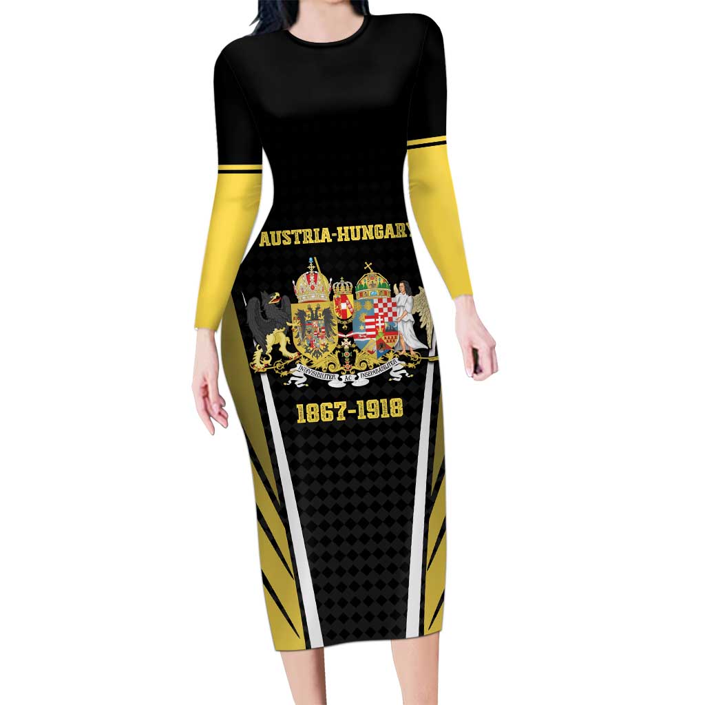 Personalized Austro-Hungarian Empire 1867-1918 Long Sleeve Bodycon Dress Flag Color Inspiration - Wonder Print Shop
