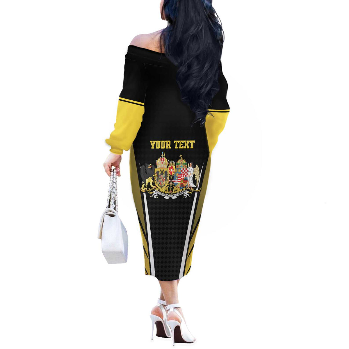 Personalized Austro-Hungarian Empire 1867-1918 Off The Shoulder Long Sleeve Dress Flag Color Inspiration - Wonder Print Shop