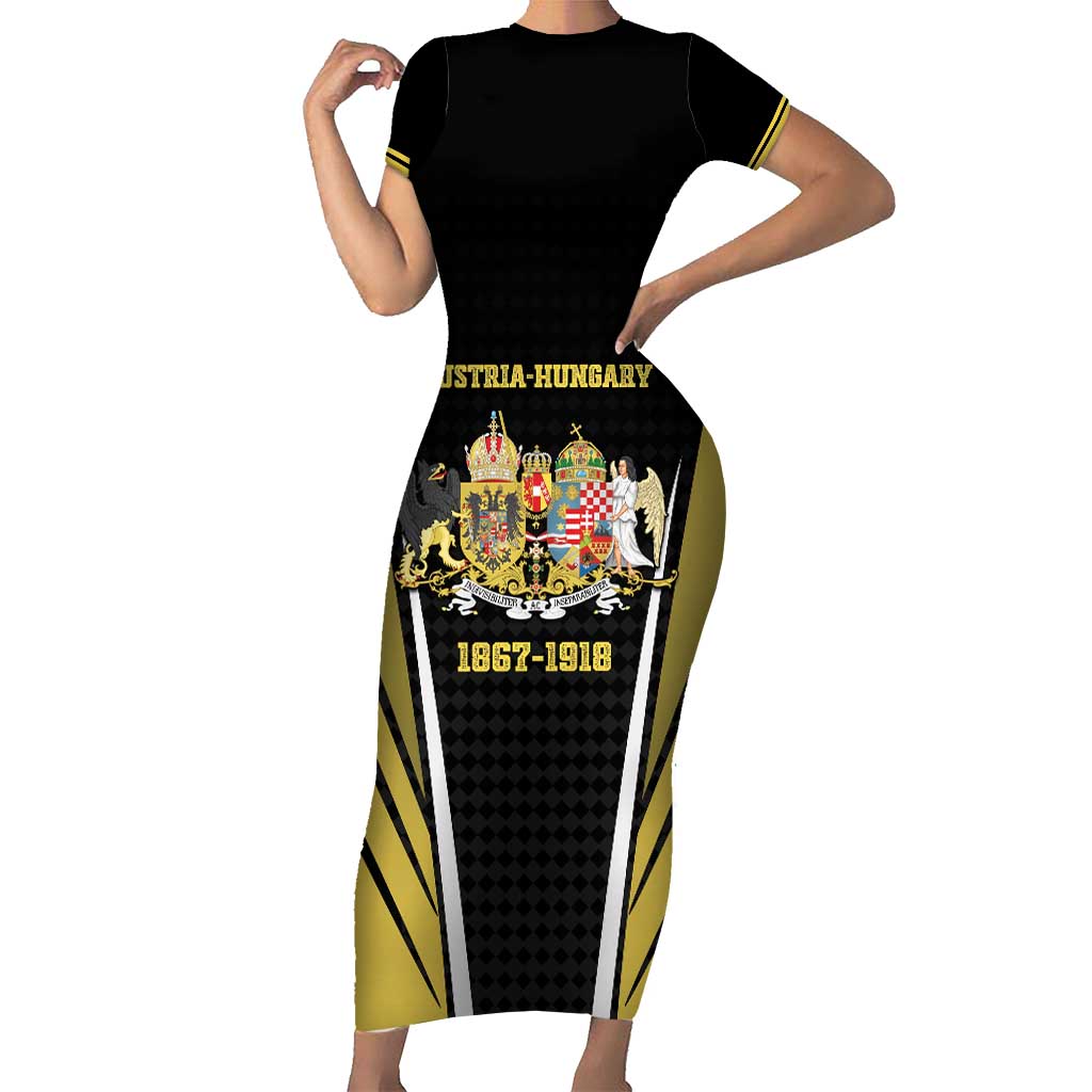 Personalized Austro-Hungarian Empire 1867-1918 Short Sleeve Bodycon Dress Flag Color Inspiration - Wonder Print Shop