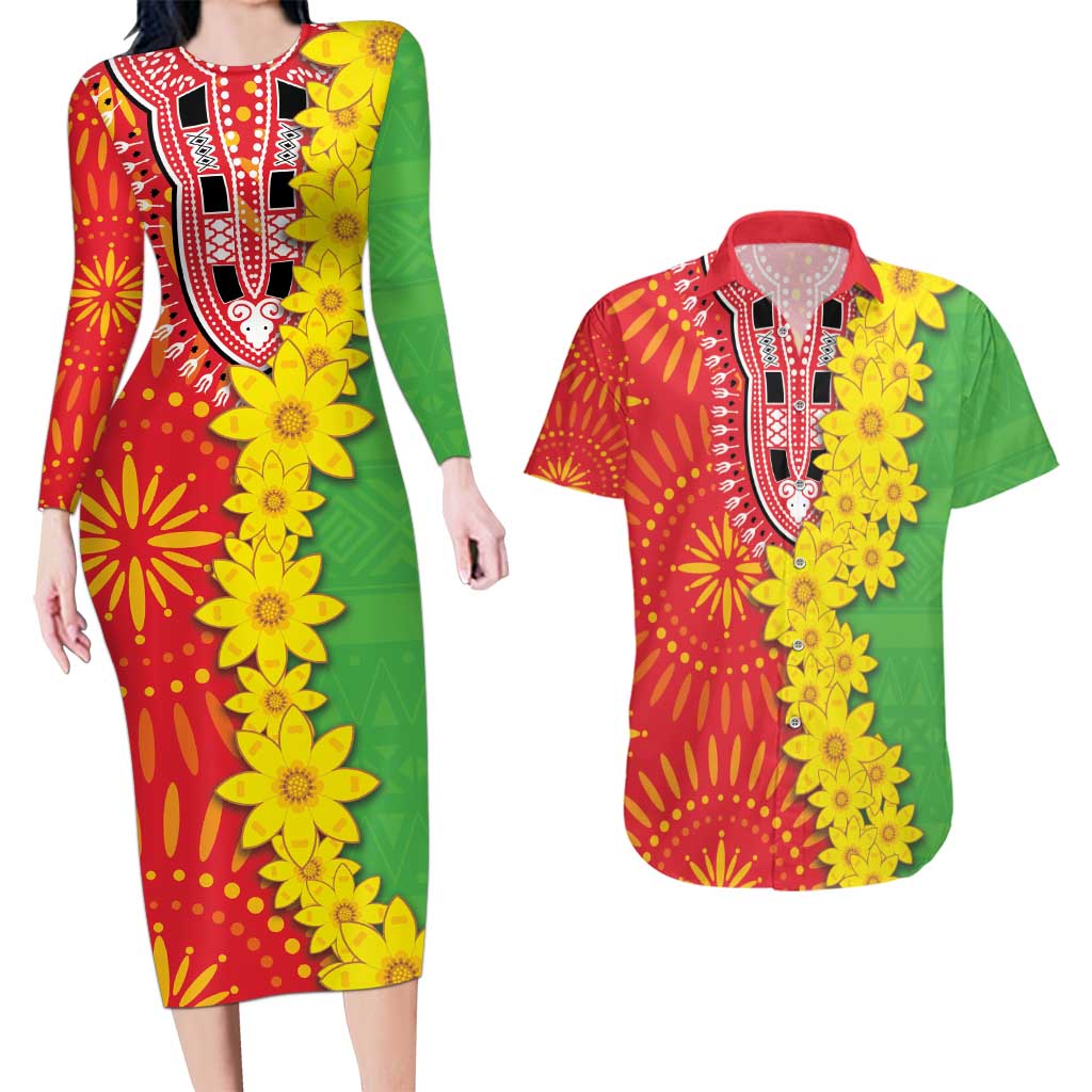 Eritrea Enkutatash Dashiki Couples Matching Long Sleeve Bodycon Dress and Hawaiian Shirt With Folk Pattern - Wonder Print Shop