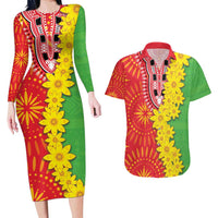 Eritrea Enkutatash Dashiki Couples Matching Long Sleeve Bodycon Dress and Hawaiian Shirt With Folk Pattern - Wonder Print Shop