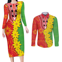 Eritrea Enkutatash Dashiki Couples Matching Long Sleeve Bodycon Dress and Long Sleeve Button Shirt With Folk Pattern - Wonder Print Shop