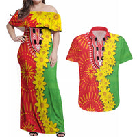 Eritrea Enkutatash Dashiki Couples Matching Off Shoulder Maxi Dress and Hawaiian Shirt With Folk Pattern - Wonder Print Shop