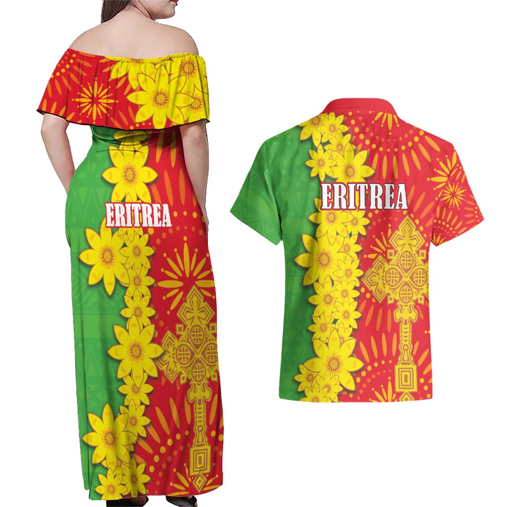 Eritrea Enkutatash Dashiki Couples Matching Off Shoulder Maxi Dress and Hawaiian Shirt With Folk Pattern - Wonder Print Shop