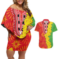 Eritrea Enkutatash Dashiki Couples Matching Off Shoulder Short Dress and Hawaiian Shirt With Folk Pattern - Wonder Print Shop