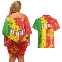 Eritrea Enkutatash Dashiki Couples Matching Off Shoulder Short Dress and Hawaiian Shirt With Folk Pattern - Wonder Print Shop