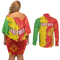 Eritrea Enkutatash Dashiki Couples Matching Off Shoulder Short Dress and Long Sleeve Button Shirt With Folk Pattern - Wonder Print Shop