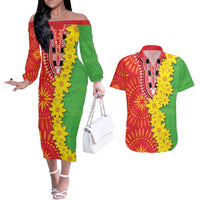 Eritrea Enkutatash Dashiki Couples Matching Off The Shoulder Long Sleeve Dress and Hawaiian Shirt With Folk Pattern - Wonder Print Shop