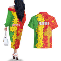 Eritrea Enkutatash Dashiki Couples Matching Off The Shoulder Long Sleeve Dress and Hawaiian Shirt With Folk Pattern - Wonder Print Shop