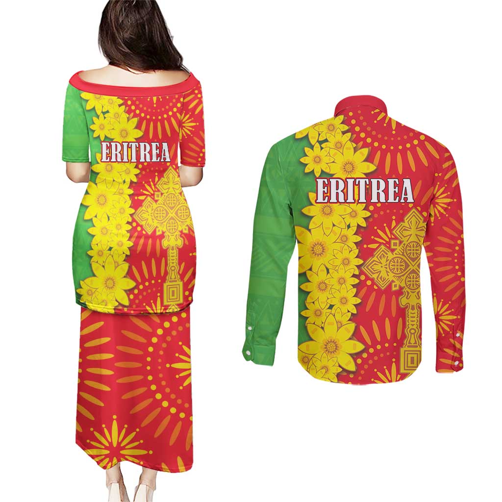 Eritrea Enkutatash Dashiki Couples Matching Puletasi and Long Sleeve Button Shirt With Folk Pattern - Wonder Print Shop