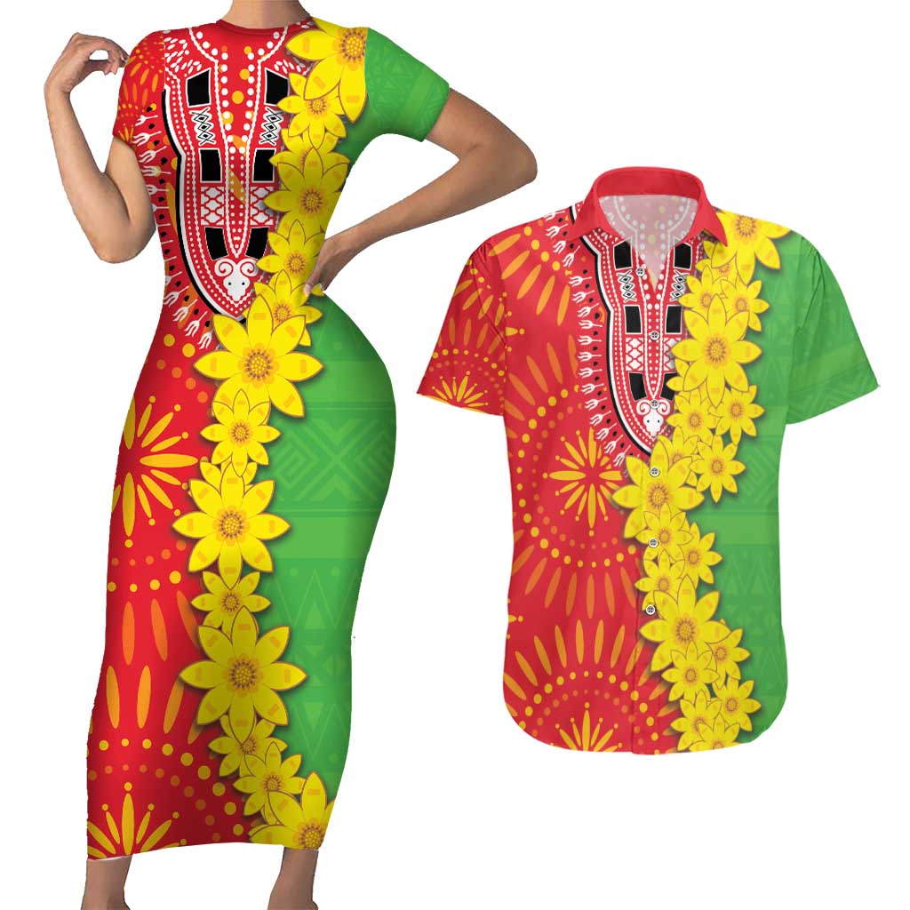 Eritrea Enkutatash Dashiki Couples Matching Short Sleeve Bodycon Dress and Hawaiian Shirt With Folk Pattern - Wonder Print Shop