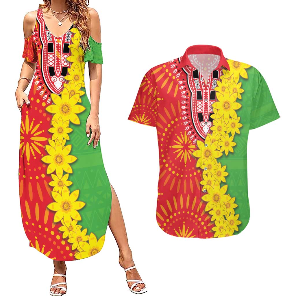 Eritrea Enkutatash Dashiki Couples Matching Summer Maxi Dress and Hawaiian Shirt With Folk Pattern - Wonder Print Shop