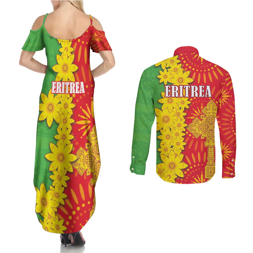 Eritrea Enkutatash Dashiki Couples Matching Summer Maxi Dress and Long Sleeve Button Shirt With Folk Pattern - Wonder Print Shop