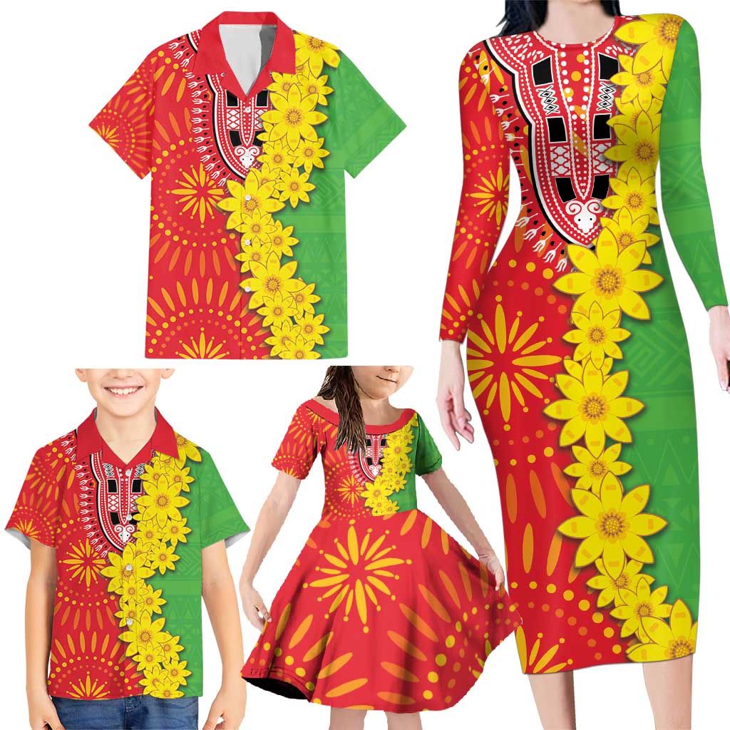 Eritrea Enkutatash Dashiki Family Matching Long Sleeve Bodycon Dress and Hawaiian Shirt With Folk Pattern - Wonder Print Shop