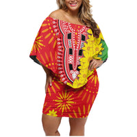 Eritrea Enkutatash Dashiki Family Matching Off Shoulder Short Dress and Hawaiian Shirt With Folk Pattern - Wonder Print Shop