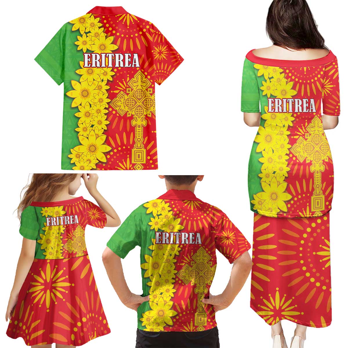 Eritrea Enkutatash Dashiki Family Matching Puletasi and Hawaiian Shirt With Folk Pattern - Wonder Print Shop