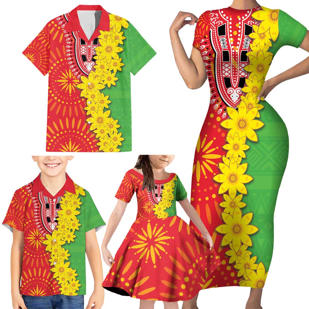Eritrea Enkutatash Dashiki Family Matching Short Sleeve Bodycon Dress and Hawaiian Shirt With Folk Pattern - Wonder Print Shop