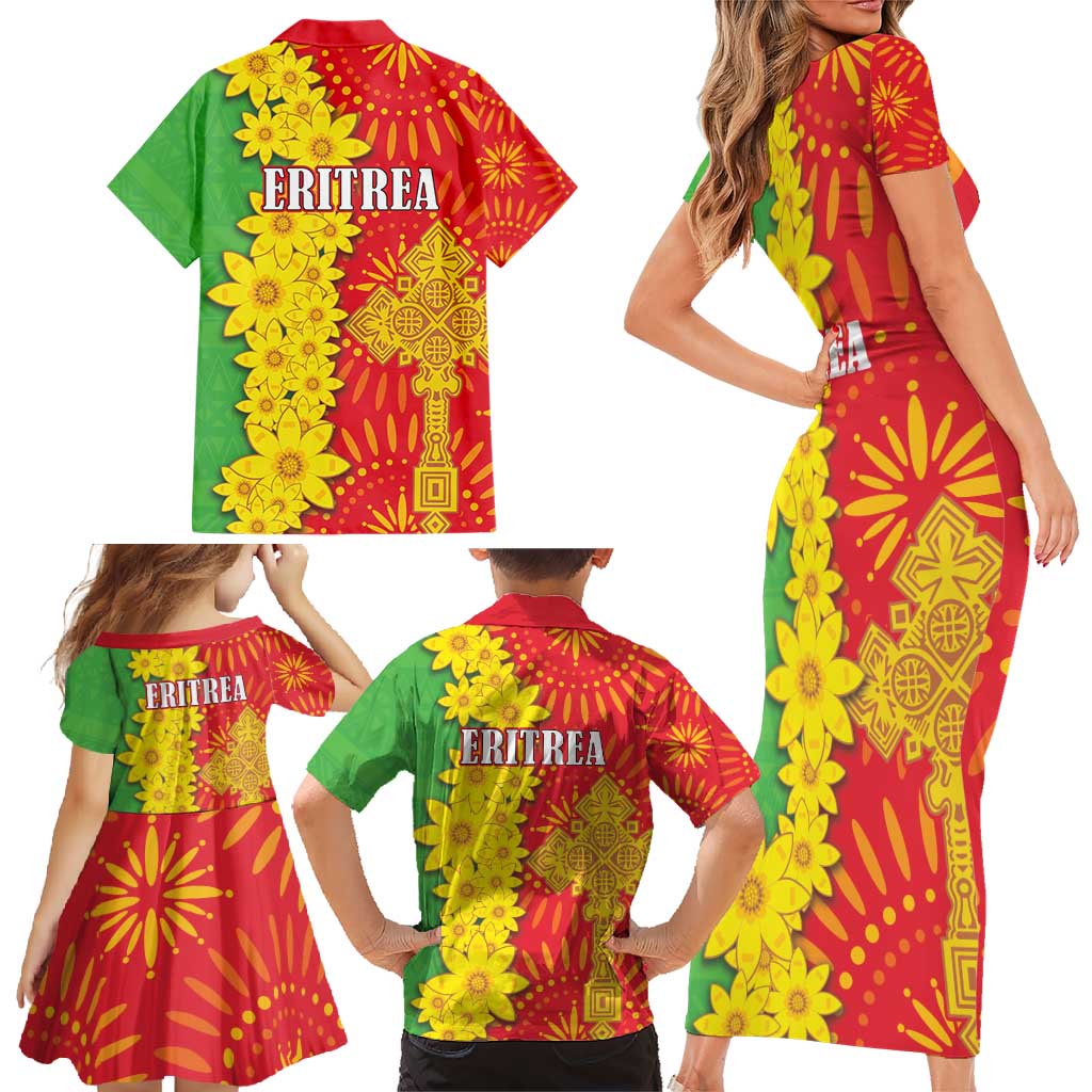 Eritrea Enkutatash Dashiki Family Matching Short Sleeve Bodycon Dress and Hawaiian Shirt With Folk Pattern - Wonder Print Shop