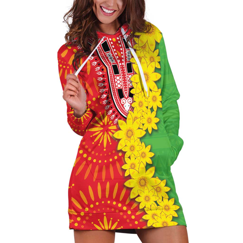 Eritrea Enkutatash Dashiki Hoodie Dress With Folk Pattern - Wonder Print Shop