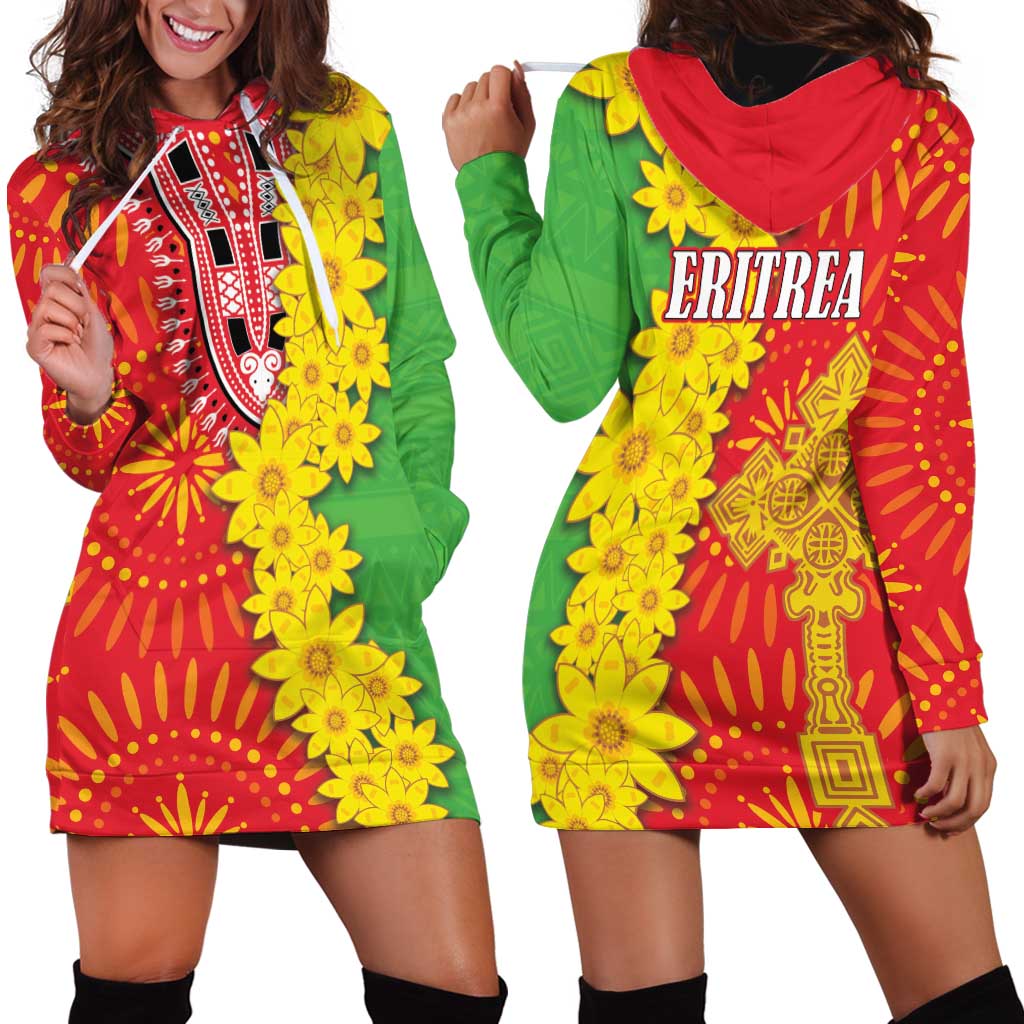 Eritrea Enkutatash Dashiki Hoodie Dress With Folk Pattern - Wonder Print Shop