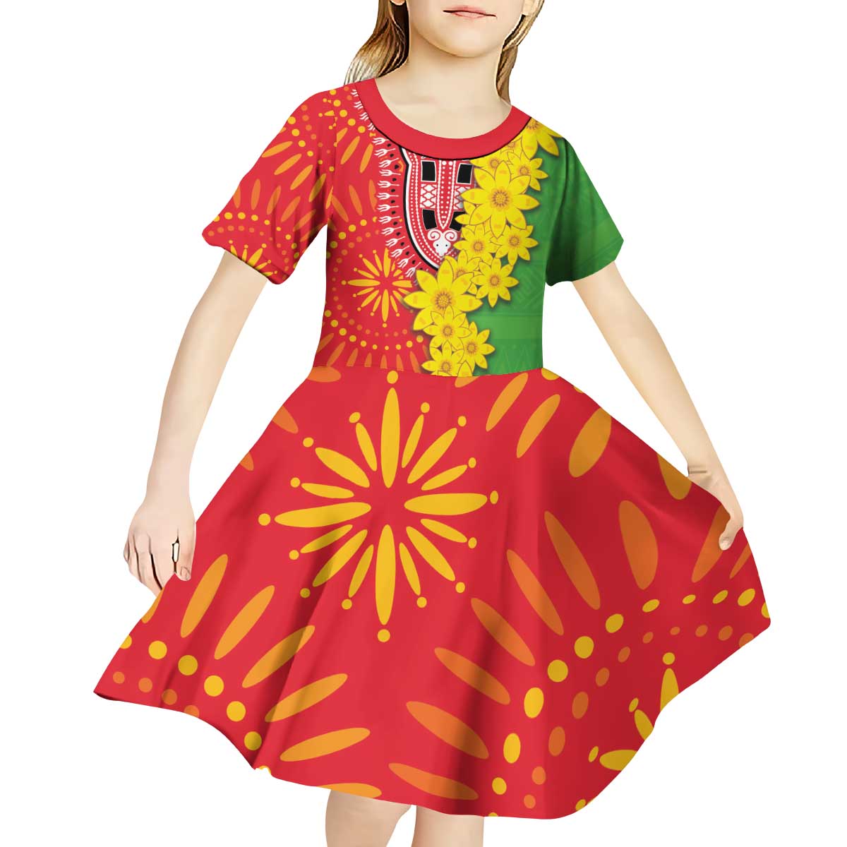 Eritrea Enkutatash Dashiki Kid Short Sleeve Dress With Folk Pattern - Wonder Print Shop