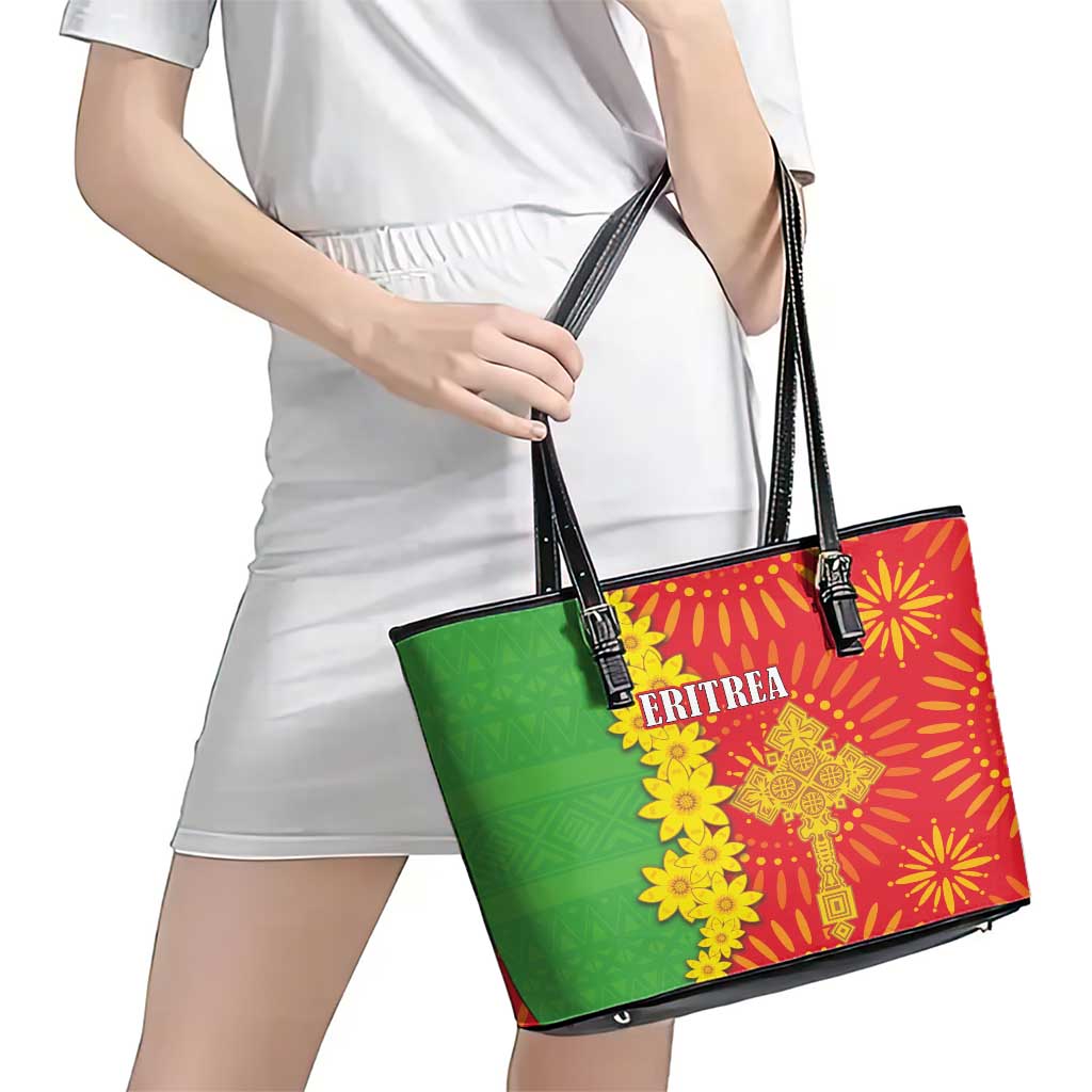 Eritrea Enkutatash Dashiki Leather Tote Bag With Folk Pattern - Wonder Print Shop