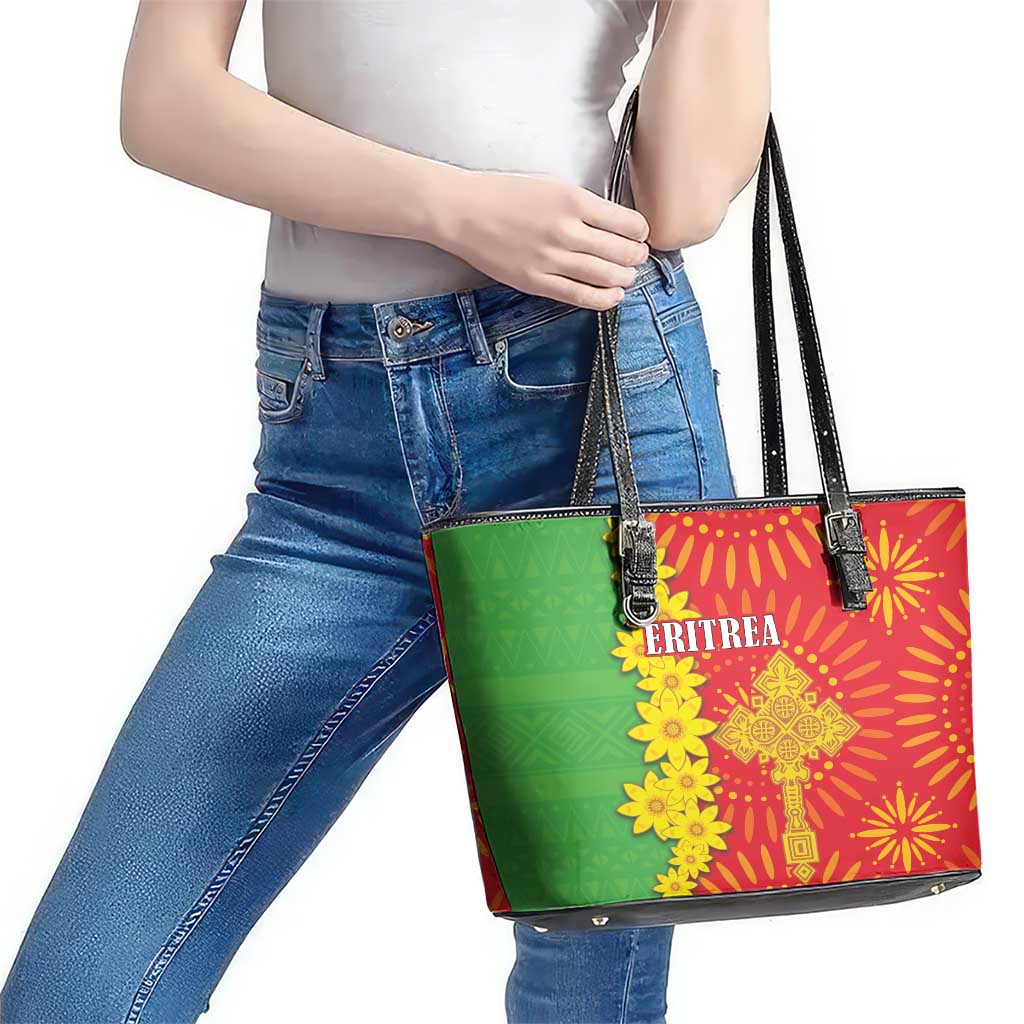 Eritrea Enkutatash Dashiki Leather Tote Bag With Folk Pattern - Wonder Print Shop