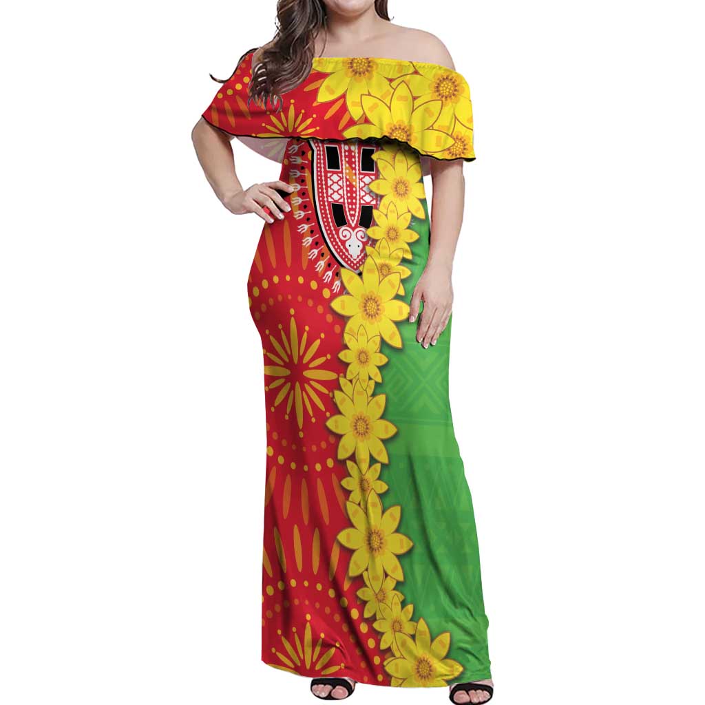 Eritrea Enkutatash Dashiki Off Shoulder Maxi Dress With Folk Pattern - Wonder Print Shop