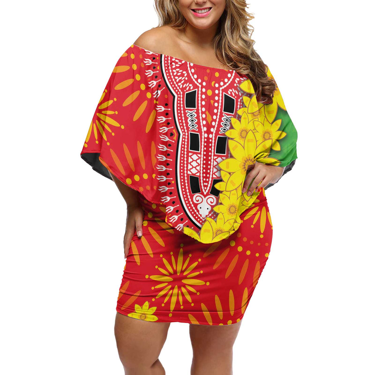 Eritrea Enkutatash Dashiki Off Shoulder Short Dress With Folk Pattern - Wonder Print Shop