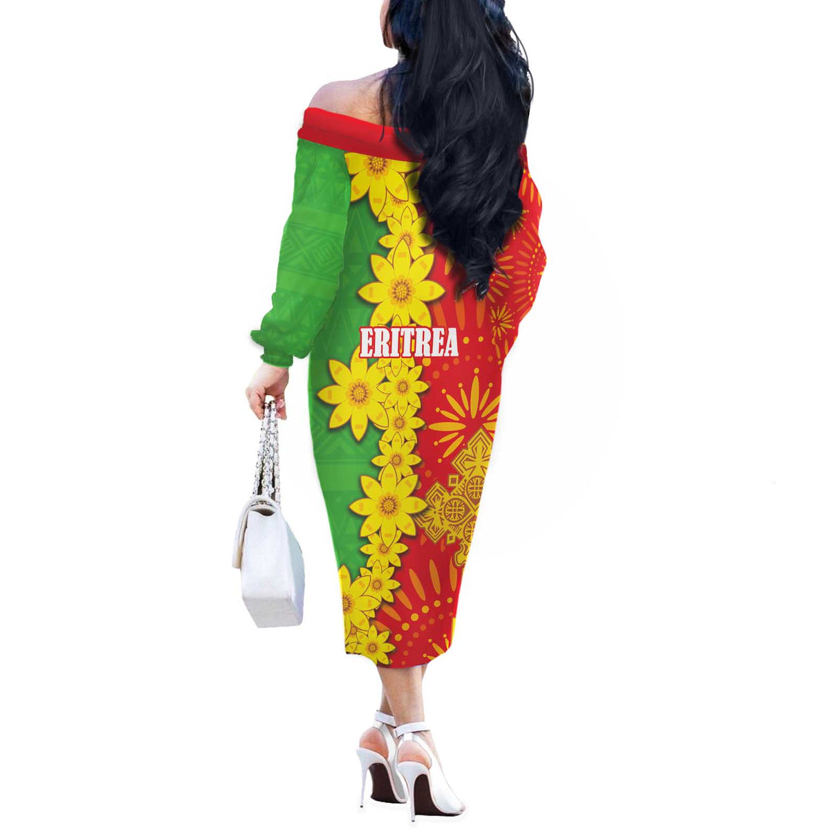 Eritrea Enkutatash Dashiki Off The Shoulder Long Sleeve Dress With Folk Pattern - Wonder Print Shop