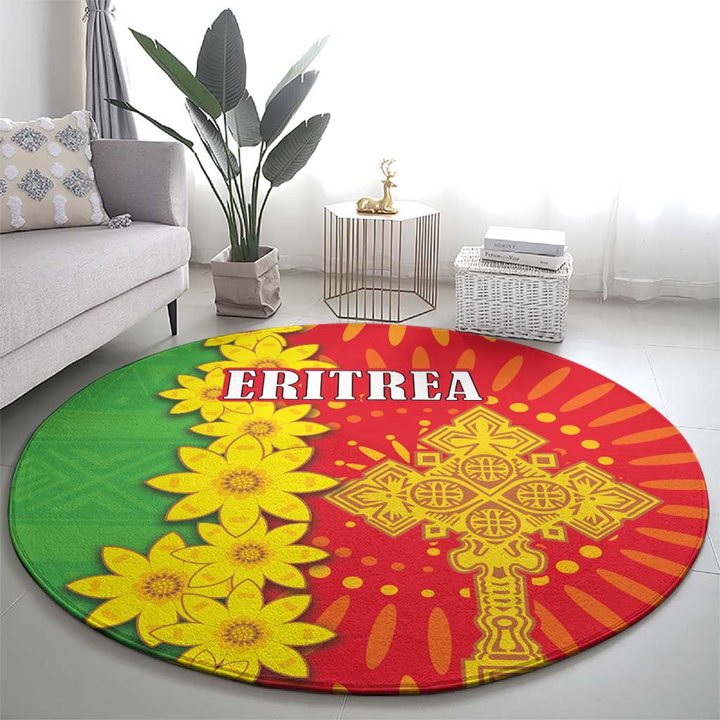Eritrea Enkutatash Dashiki Round Carpet With Folk Pattern