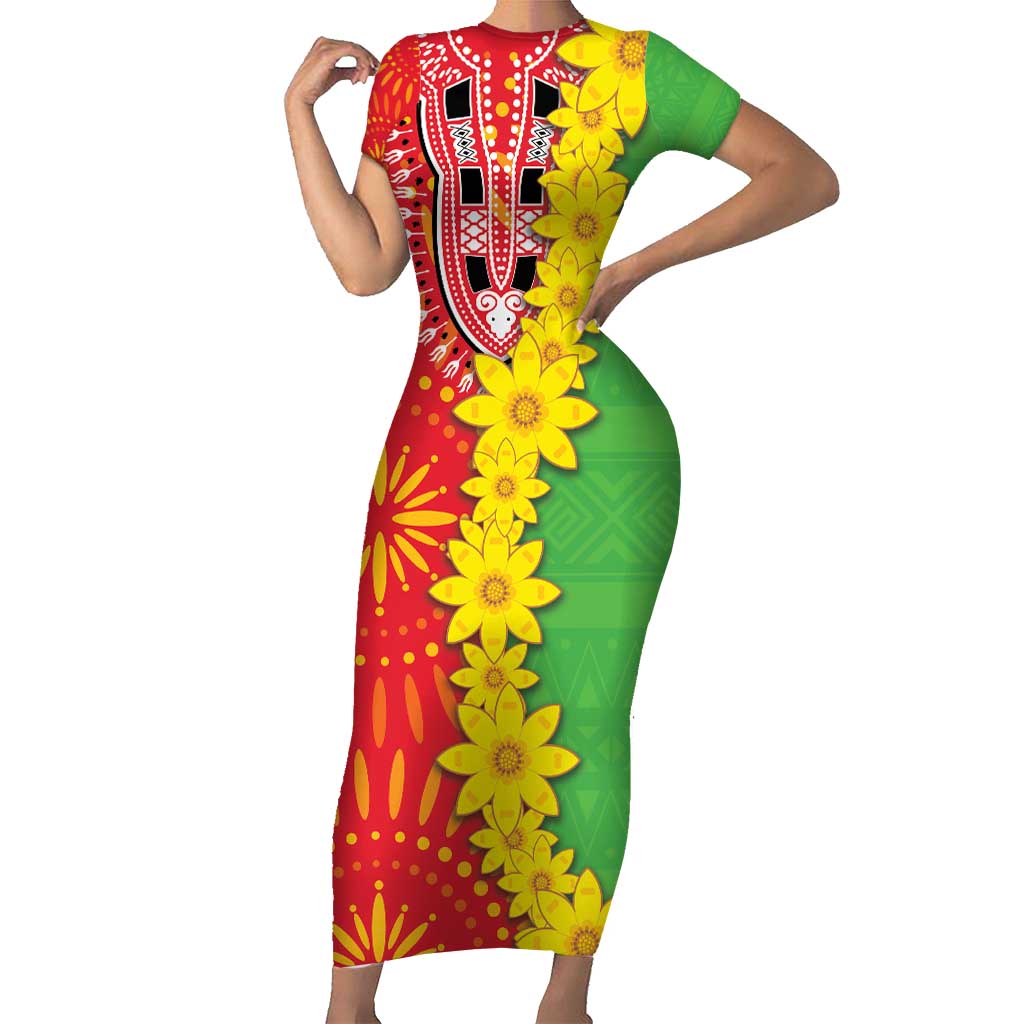 Eritrea Enkutatash Dashiki Short Sleeve Bodycon Dress With Folk Pattern - Wonder Print Shop