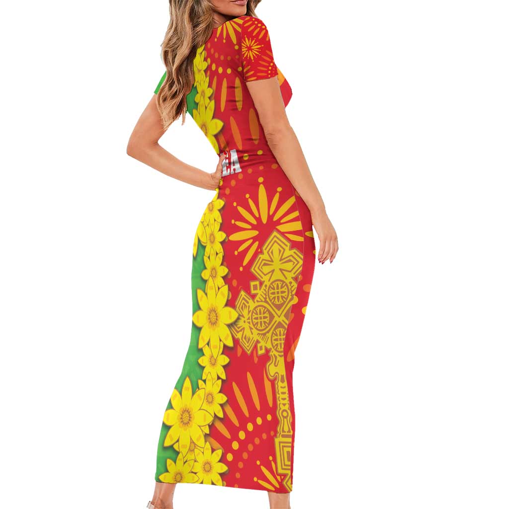 Eritrea Enkutatash Dashiki Short Sleeve Bodycon Dress With Folk Pattern - Wonder Print Shop