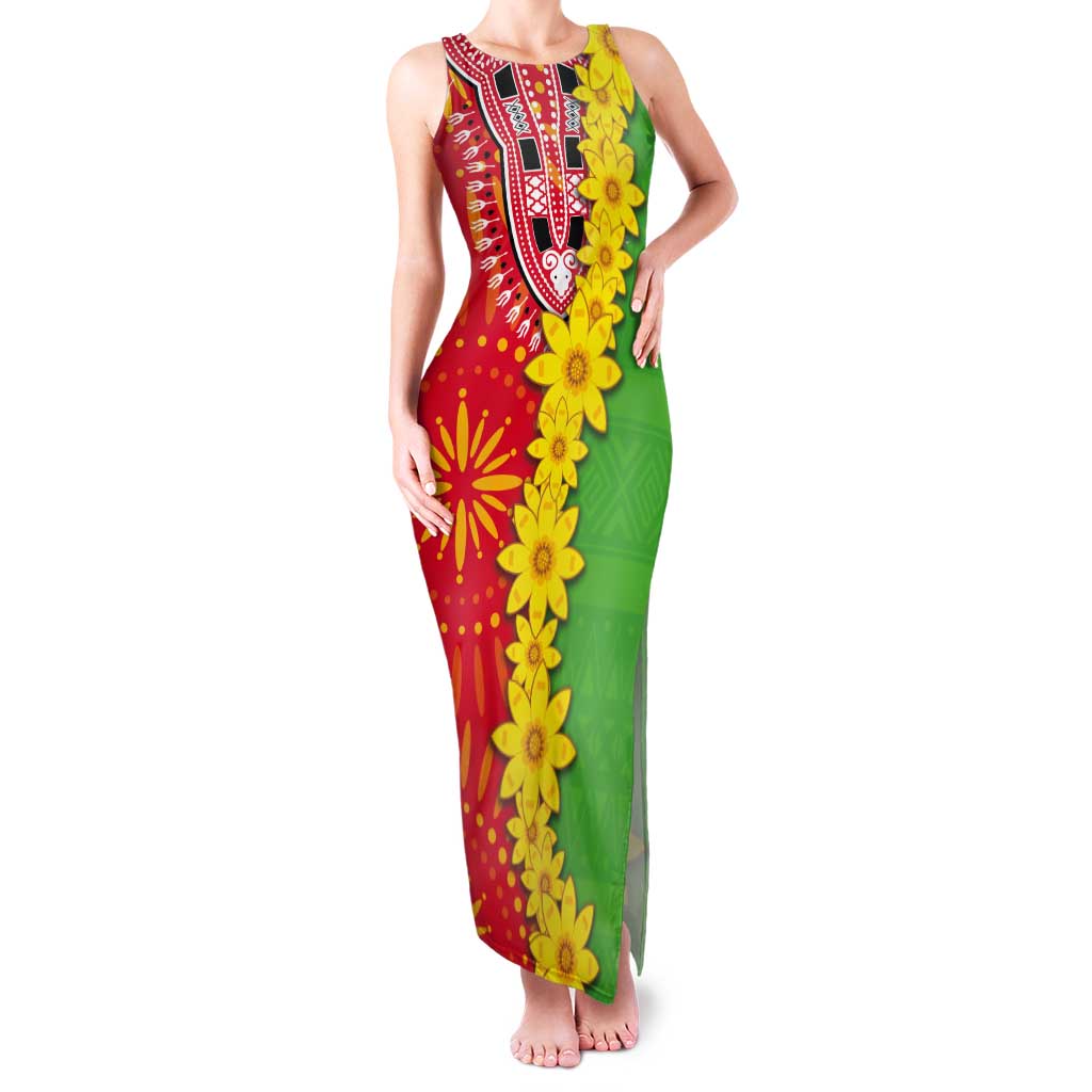 Eritrea Enkutatash Dashiki Tank Maxi Dress With Folk Pattern - Wonder Print Shop