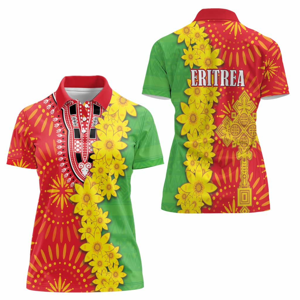 Eritrea Enkutatash Dashiki Women Polo Shirt With Folk Pattern - Wonder Print Shop