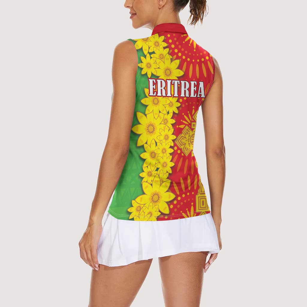 Eritrea Enkutatash Dashiki Women Sleeveless Polo Shirt With Folk Pattern - Wonder Print Shop