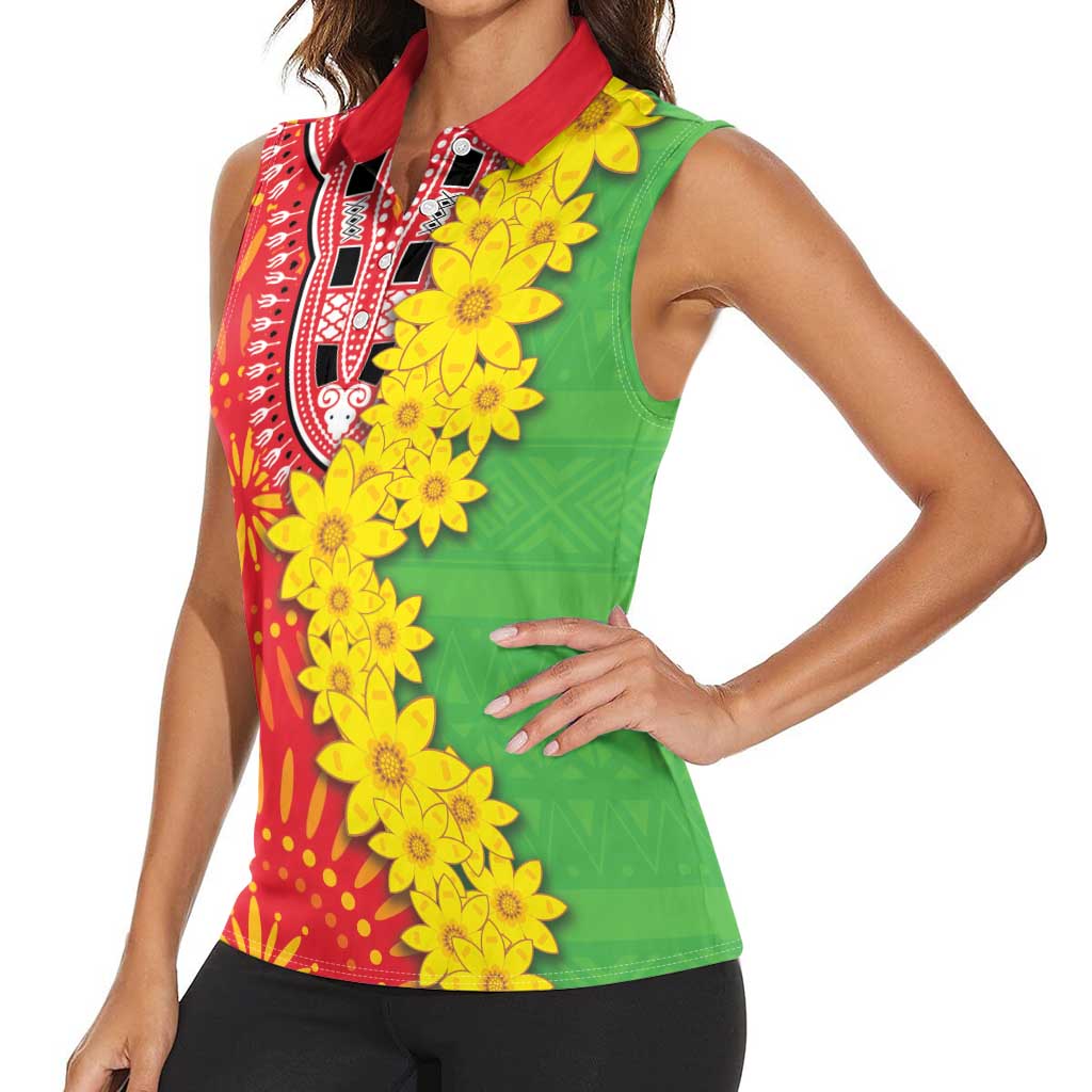 Eritrea Enkutatash Dashiki Women Sleeveless Polo Shirt With Folk Pattern - Wonder Print Shop
