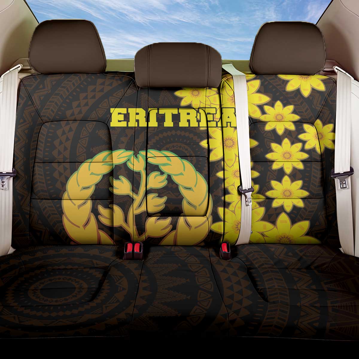 Enkutatash Eritrea New Year Back Car Seat Cover With Coat Of Arms - Wonder Print Shop