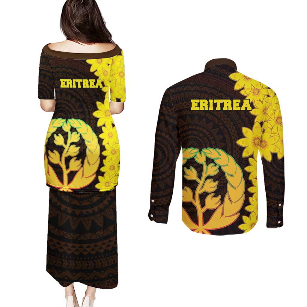 Enkutatash Eritrea New Year Couples Matching Puletasi and Long Sleeve Button Shirt With Coat Of Arms - Wonder Print Shop