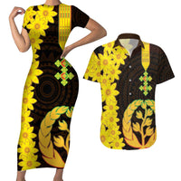 Enkutatash Eritrea New Year Couples Matching Short Sleeve Bodycon Dress and Hawaiian Shirt With Coat Of Arms - Wonder Print Shop