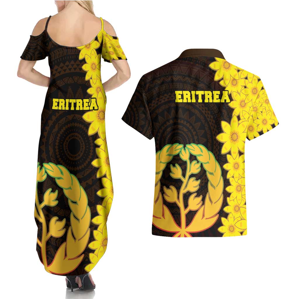 Enkutatash Eritrea New Year Couples Matching Summer Maxi Dress and Hawaiian Shirt With Coat Of Arms - Wonder Print Shop