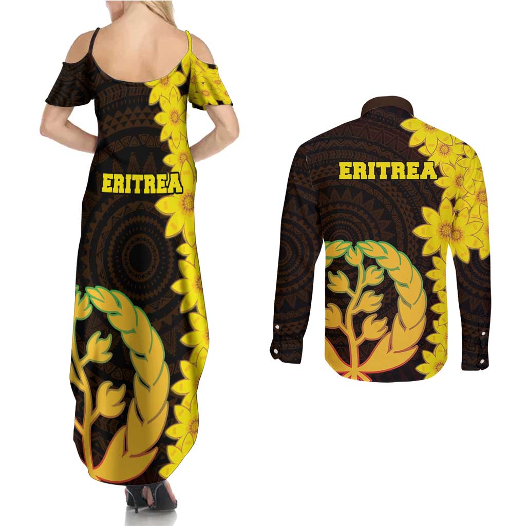 Enkutatash Eritrea New Year Couples Matching Summer Maxi Dress and Long Sleeve Button Shirt With Coat Of Arms - Wonder Print Shop